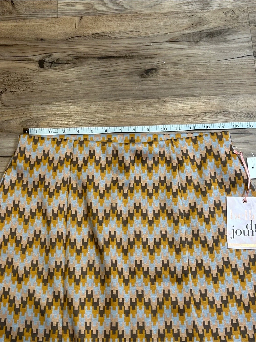 Belle Du Jour Yellow Brown Geometric Knit Mini Skirt